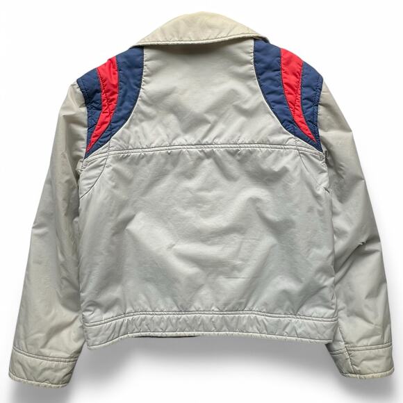 True Vintage 70s Snuggler Skiwear Ski Jacket Nylon Puffer Varisty Stripe Gray - Picture 2 of 16